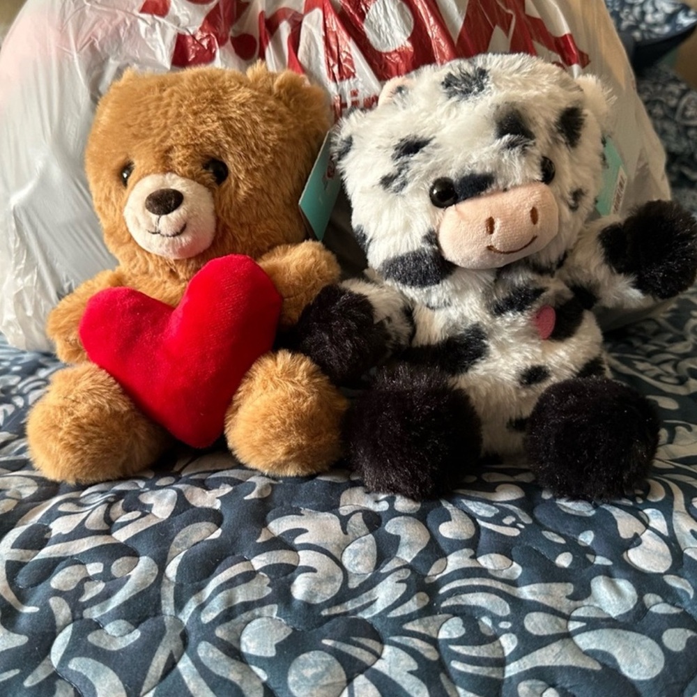 NWT Plush (2) Teddy Bear with Red Heart & Cow